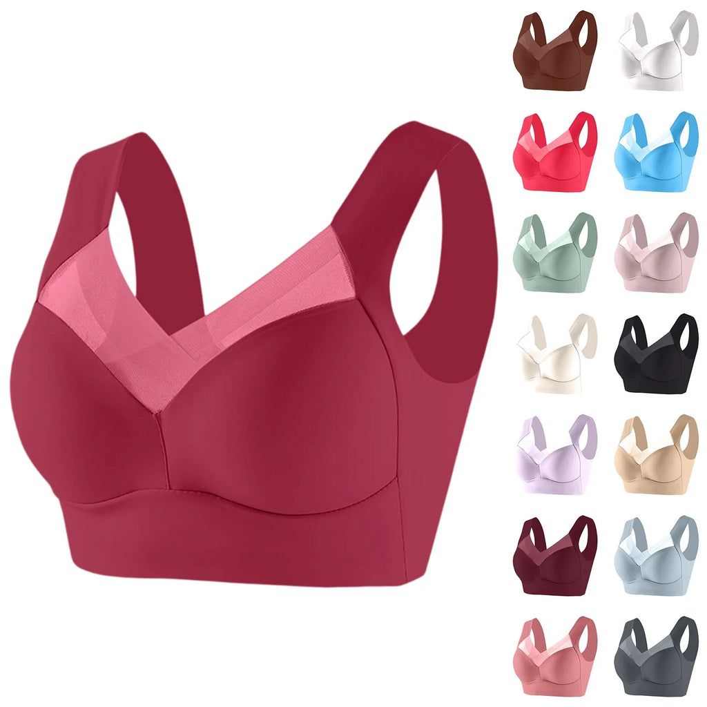 Women's Large Size Underwear Comfortable No Steel Ring Vest Bra Thin Design Side Cinching Breast Gathering Push-Up Seamless Bra