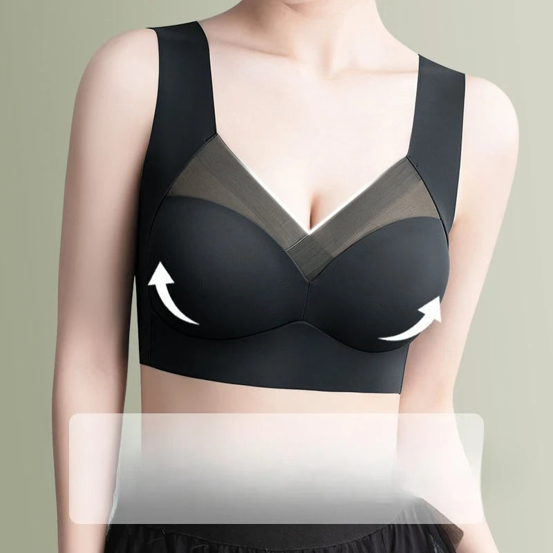 Ice Silk Seamless Sports Underwear for Women, Vest Type, Integrated Cup, Closed Breast, Anti-sagging, Upper Support, Bra Cover