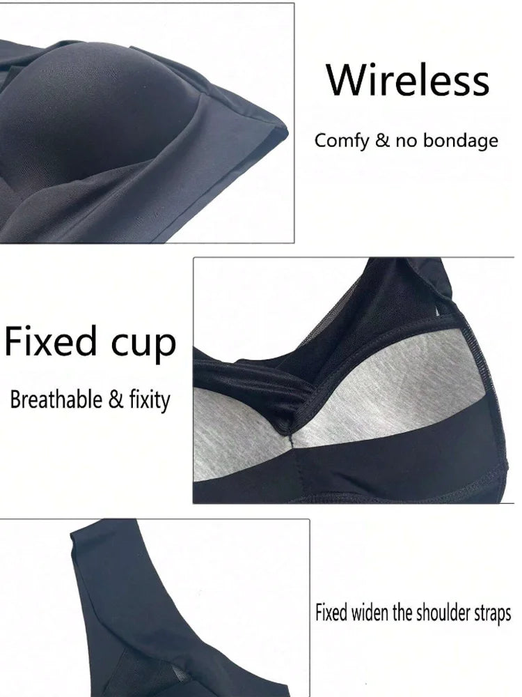 1Pc Women Lace Sport Bras Plus Size Seamless Bra Bralette Backless Lady Brassiere Vest Female Gathers Shock-Proof Wireless L-3XL