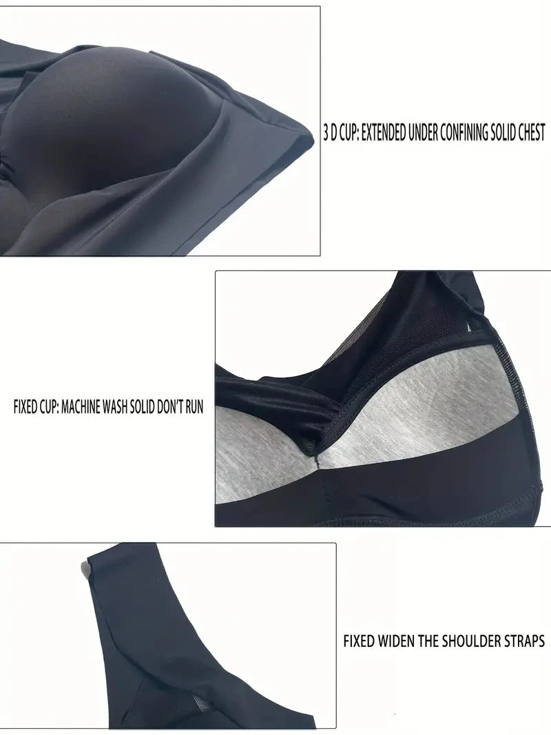 Solid Wireless Sports Bra, Comfy & Breathable Seamless Push Up Running Workout Tank Everyday Bra, Women's Lingerie & Underwear