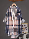 Cotton Plaid Mid Length Blouses Autumn Casual New Loose Button Blouses Women Fashion Long Sleeve Winter Elegant Shirt