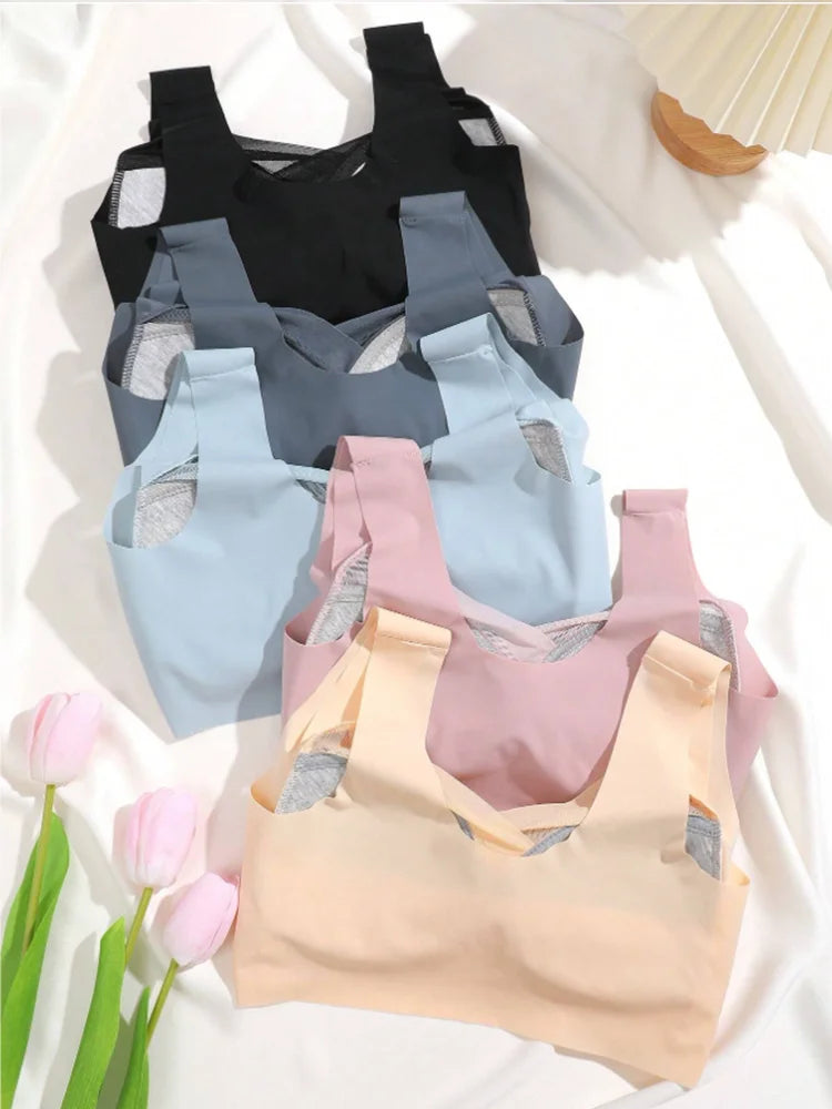 1Pc Women Lace Sport Bras Plus Size Seamless Bra Bralette Backless Lady Brassiere Vest Female Gathers Shock-Proof Wireless L-3XL